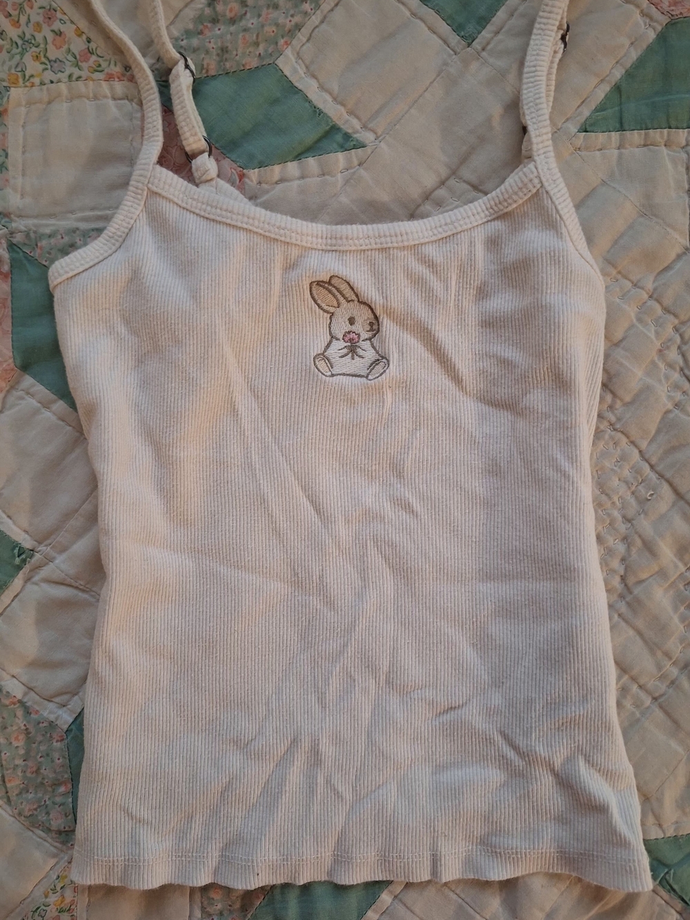 Hollister White Ribbed Bunny Embroidered Cami